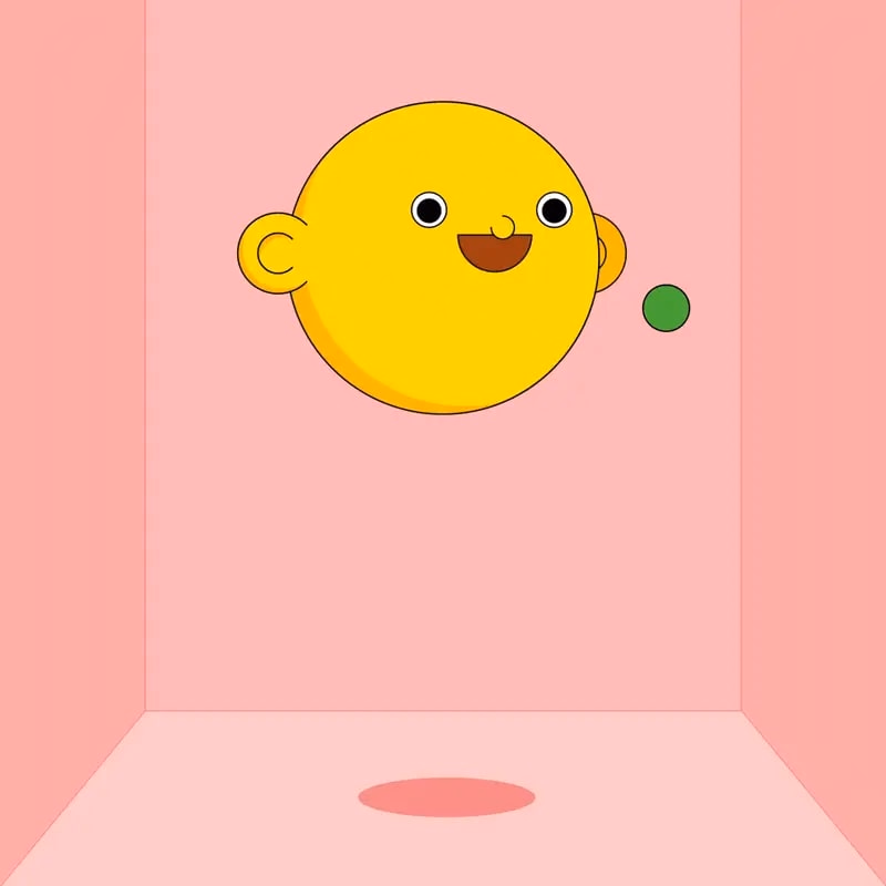Oh Studio’s yellow animated character in a pink room
